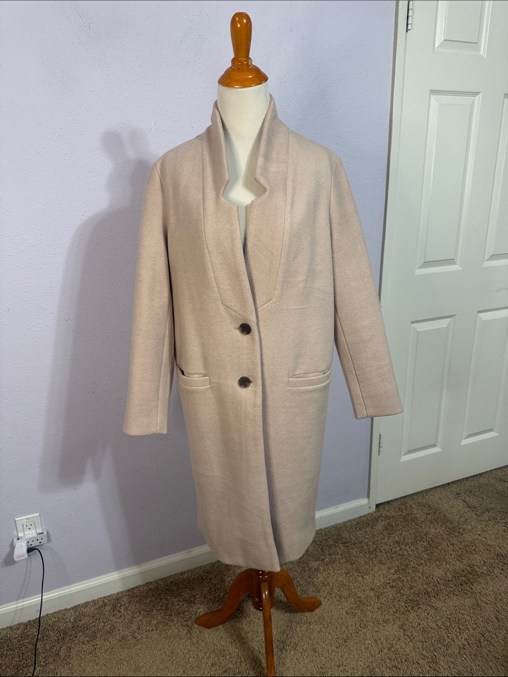 Old Navy Women Blush Wool Blend Long Single-Breasted Coat Size S
